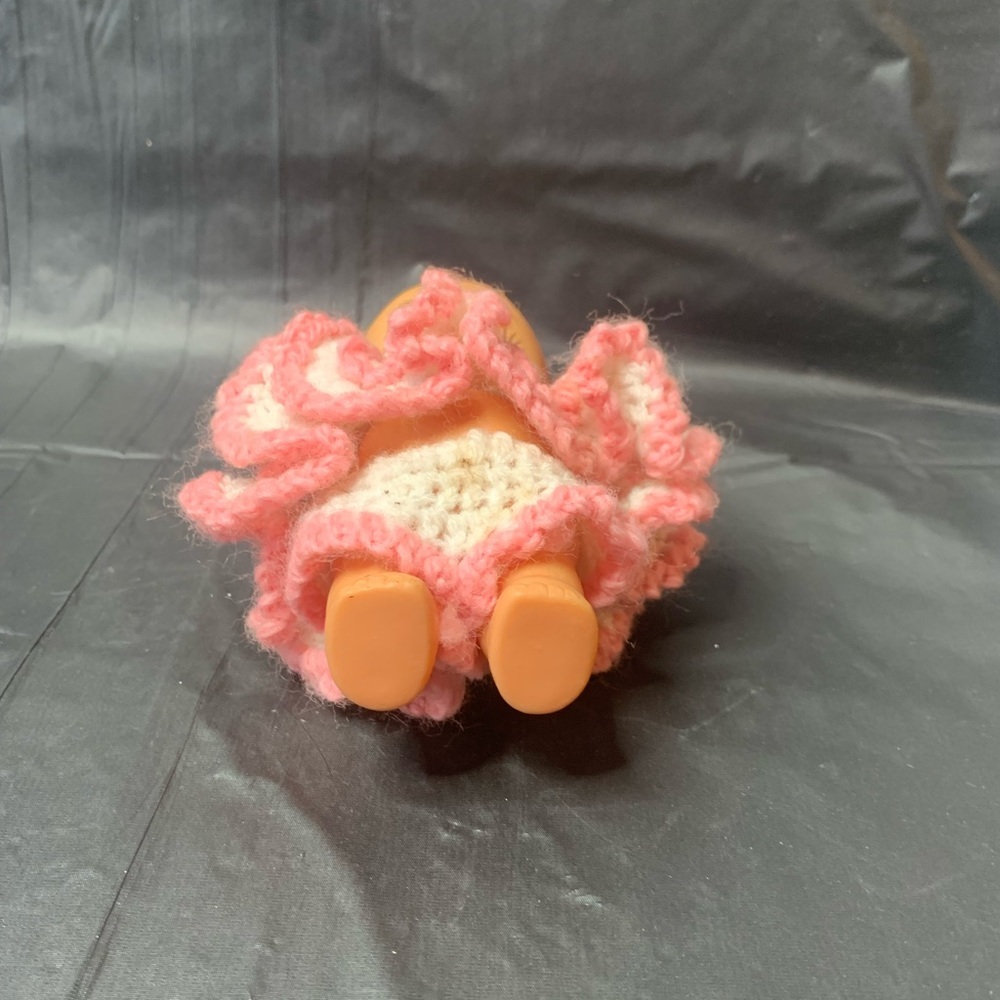 Kewpie Doll Rubber with Crochet knit Dress Pink and White Collectible Vintage - Picture 5 of 9